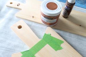 masking tape on a wood cutting board