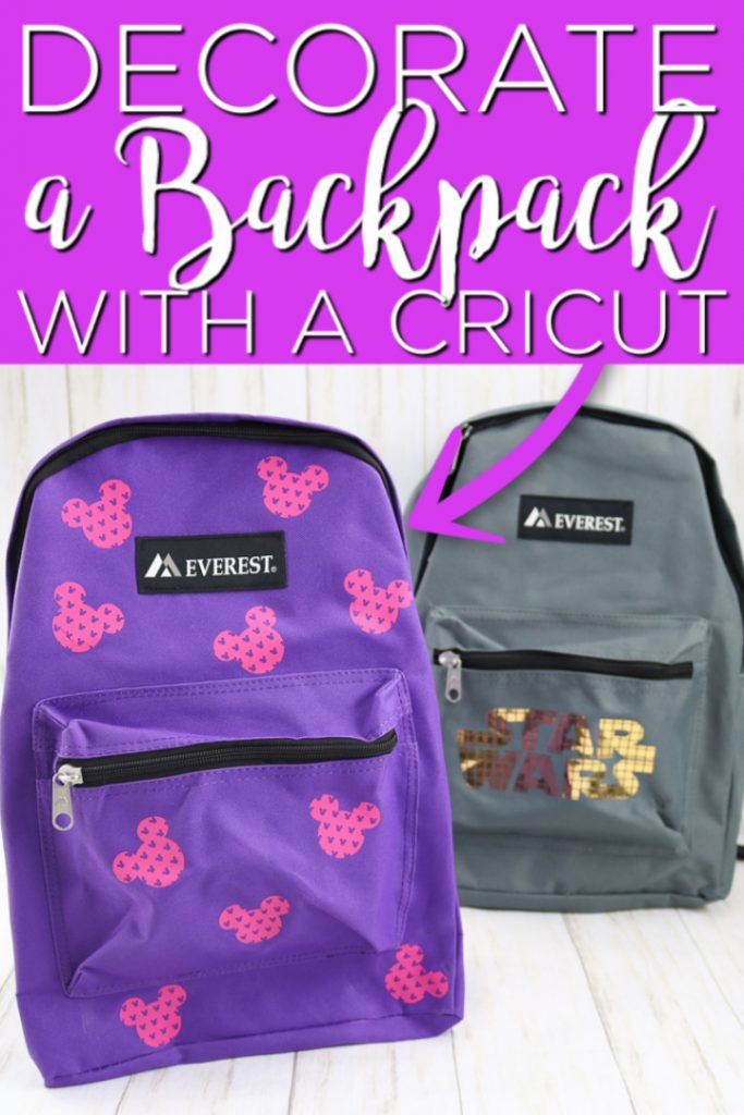 Learn how to make DIY backpacks with your Cricut machine and this easy to follow tutorial! Adding iron-on is a great way to make personalized backpacks for school! #backpacks #school #cricut #cricutcreated #mickeymouse #starwars #ironon #htv #heattransfervinyl