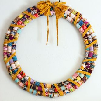 scrap fabric spool wreath