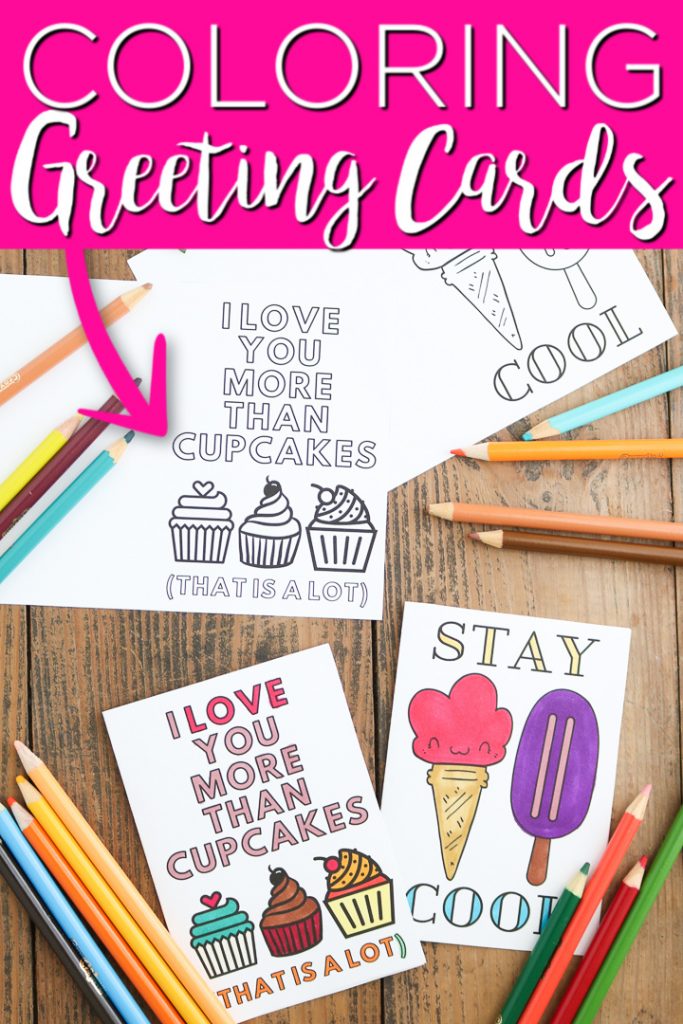 You can print greeting cards at home to send to friends and family! Color page cards and so many more designs to print for free! #printaable #freeprintable #coloringpages #greetingcards #cards