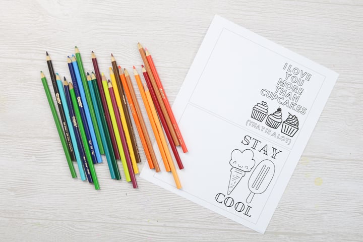 colored pencils and coloring page