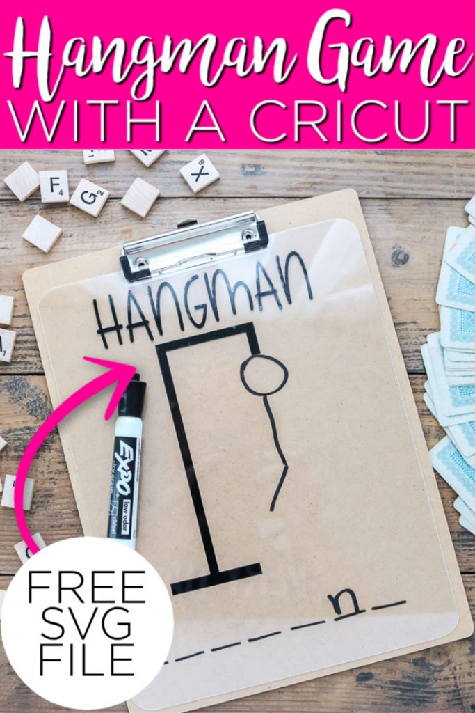 You can create a hangman game in minutes with your Cricut machine and this free SVG file. This is also dry erase so is great for playing over and over again! #cricut #cricutcreated #cricutmaker #hangman #familyfun #game #kids
