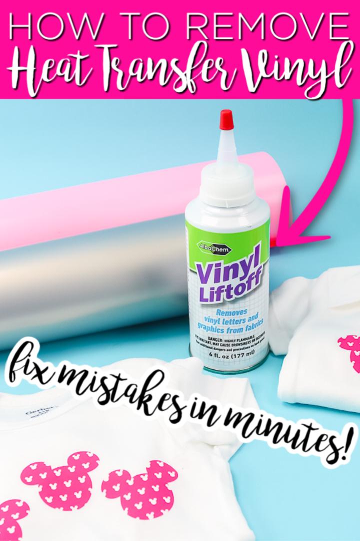 Learn how to remove heat transfer vinyl in minutes with a simple product. Fix those HTV mistakes and don't waste your materials! #cricut #cricutcreated #htv #heattransfervinyl #ironon #crafting #crafts