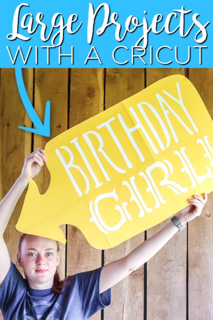 Want to make larger than the mat projects on a Cricut? We have all of the instructions you need to make large projects easy with any Cricut machine! #cricut #cricutcreated #cricutmachine #largeprojects #bigprojects #birthday #sign #cricutsign