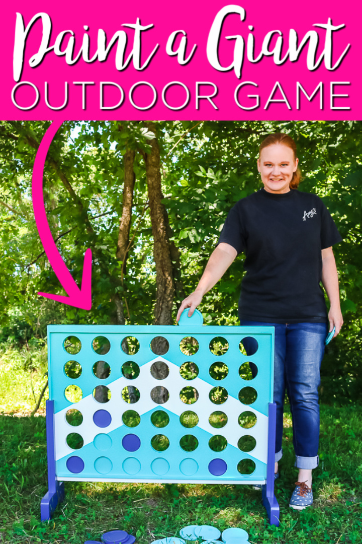 Make a DIY backyard game that the entire family will love with this giant four in a row game that can be customized with paint to match your outdoor decor! #backyard #outdoors #game #yard #kids #summer #summerfun