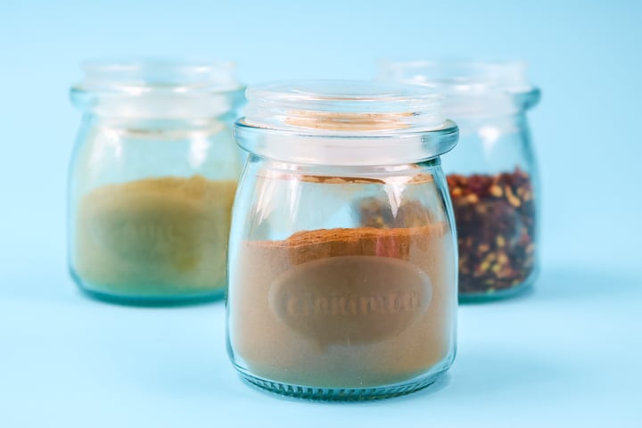 glass etched spice jars