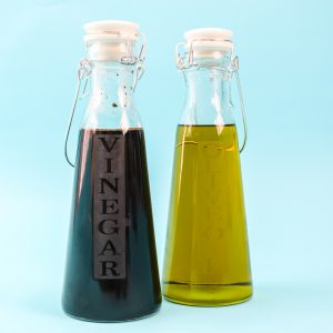 vinegar and olive oil bottle etched