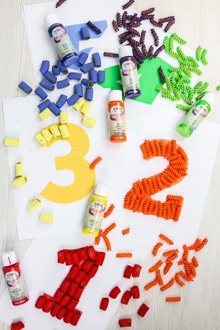 pasta painting with kids