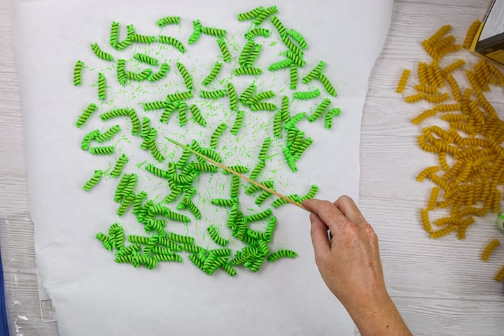 separating pasta for the paint to dry