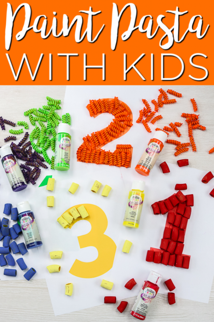 Learn how to paint pasta to make crafts with kids the no mess way! This easy technique will have you making all of the pasta crafts! #pasta #kidscraft #kids #pastacrafts #easycrafts