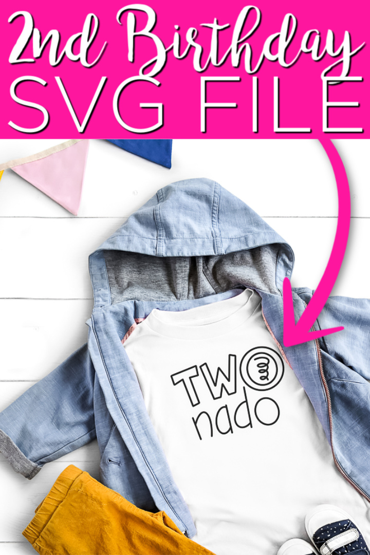 Get 15 free birthday SVG files including a Two-nado SVG that is perfect for a second birthday party! Use these free cut files with your Cricut to make something amazing! #cricut #cricutcreated #svg #freesvg #svgfiles #cutfiles #birthday #2ndbirthday #birthdaysvg #birthdayshirt