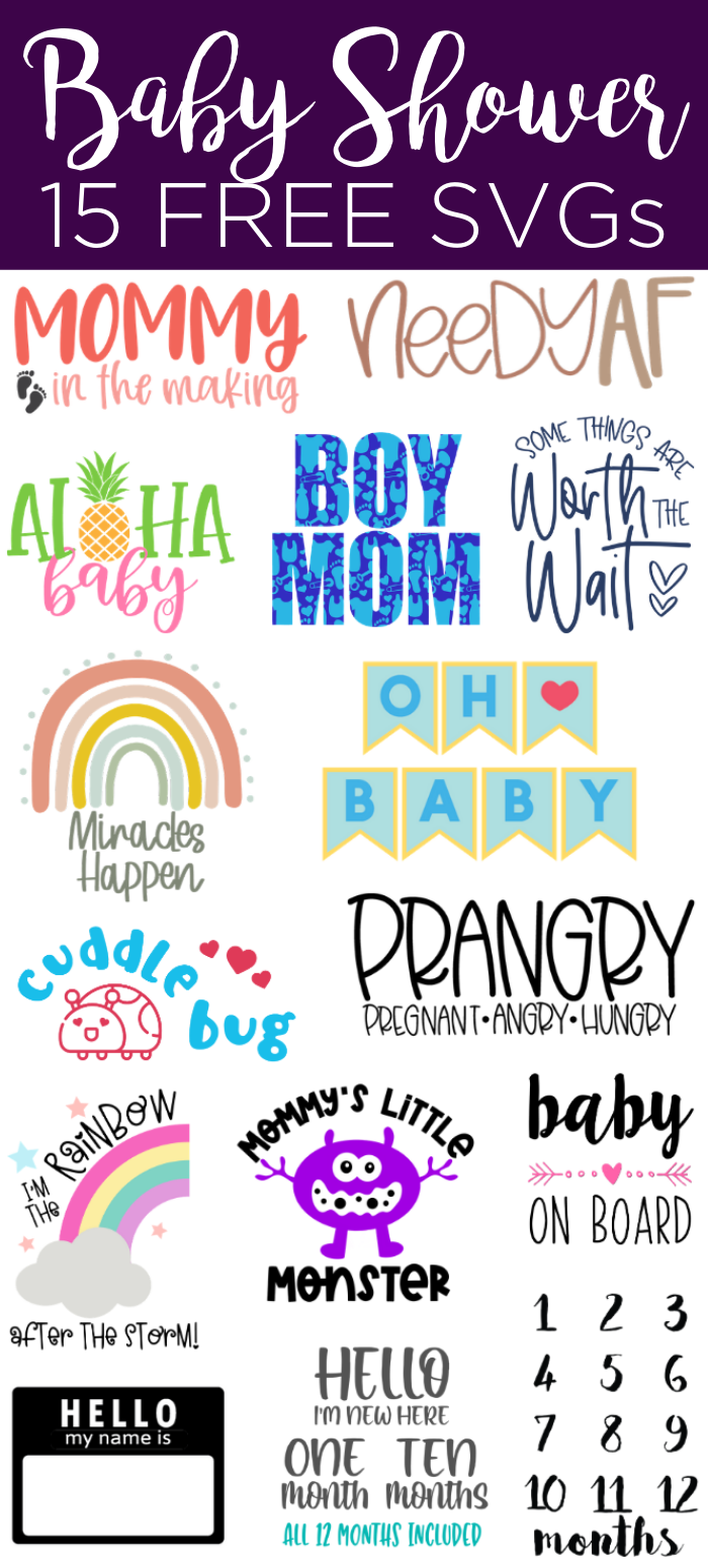 15 fichiers SVG gratuits pour baby shower, y compris des chemises de maternité et bien plus encore! Une grande collection parfaite pour votre Cricut! #cricut #cricutcreated #babyshower #maternity #pregnancy #svgfiles #svg #freesvg #cutfiles