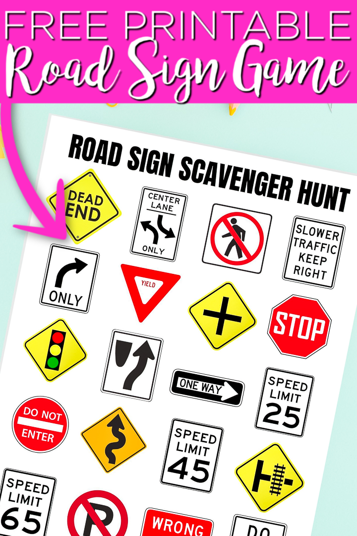 This printable road sign game is perfect for the kids! Print this along with other free road trip printables to make your long trip a huge success! #roadtrip #printable #freeprintable #summer #game #printablegame #gameidea #scavengerhunt