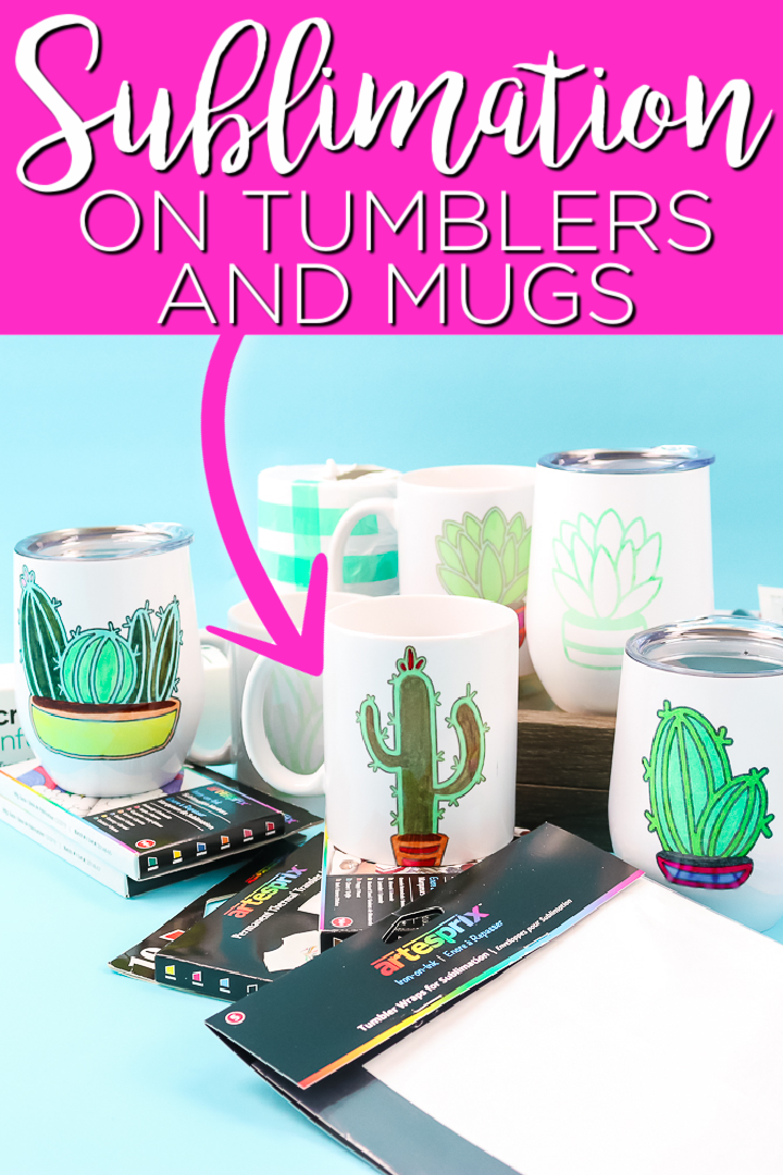 Ever wanted to do sublimation on mugs or tumblers? We are sharing how to do just that with a small counter top oven! You will love how easy this is! #sublimation #mugs #tumblers #cactus