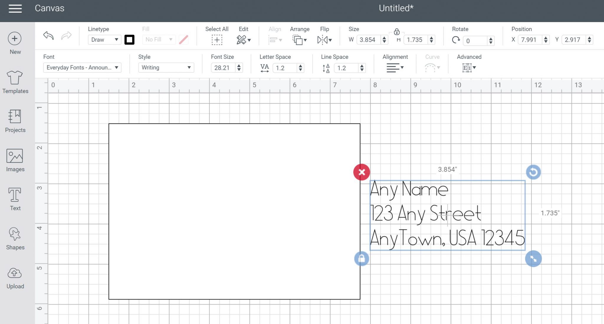 adding address to cricut design space