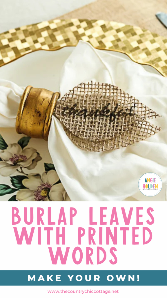 burlap leaves with printed words