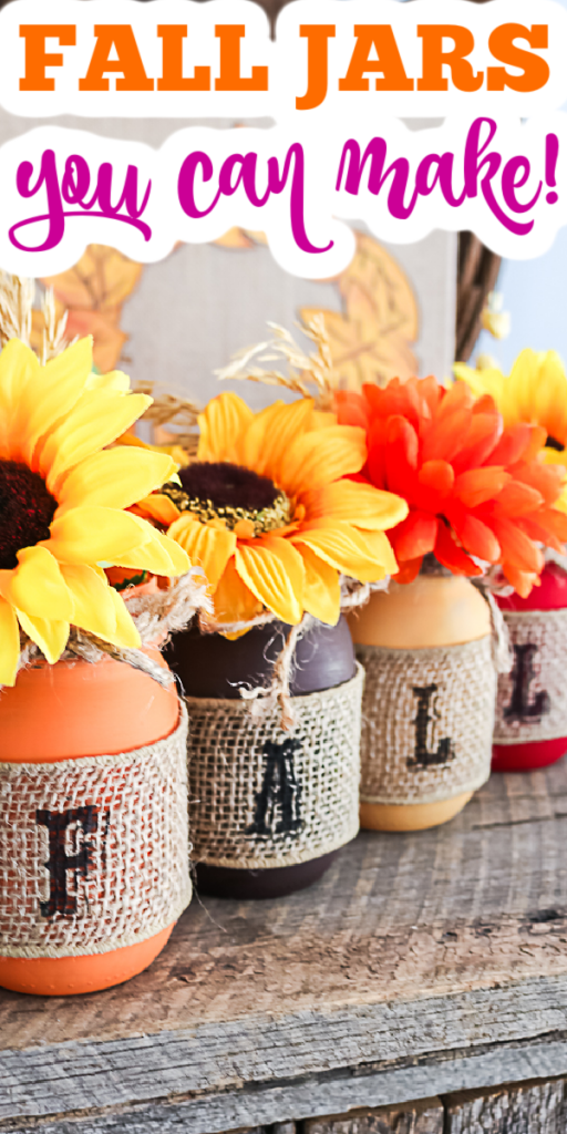Make these fall mason jars in minutes with this easy tutorial! Anyone can make these jars for their fall home decor! #fall #masonjars #homedecor #rustic