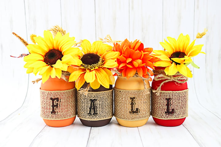 mason jars in fall colors