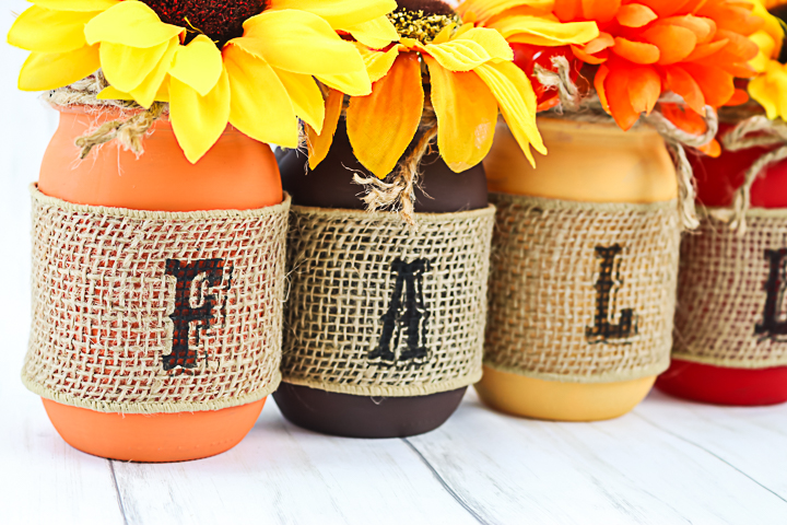 burlap ribbon around mason jars