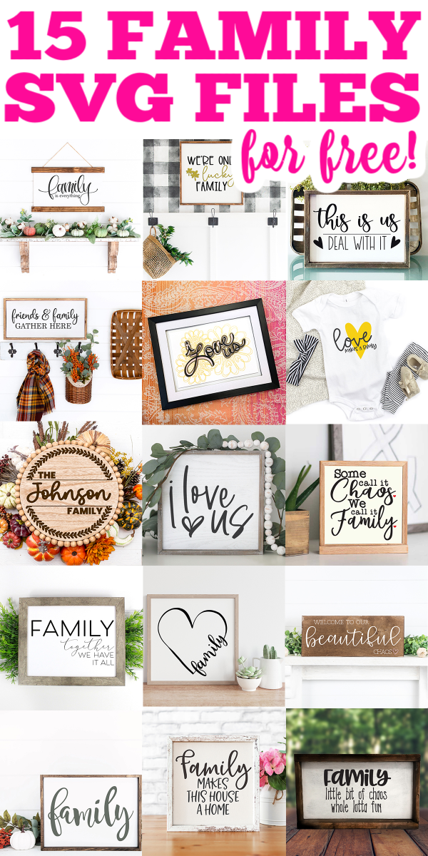 Obtenez 15 fichiers de coupe de famille gratuits pour votre machine Cricut! Utilisez ces fichiers SVG pour créer des projets pour votre maison ou pour les ajouter à une chemise! #famille #familysvg #svg #svgfiles #cutfiles #cricut #cricutmade