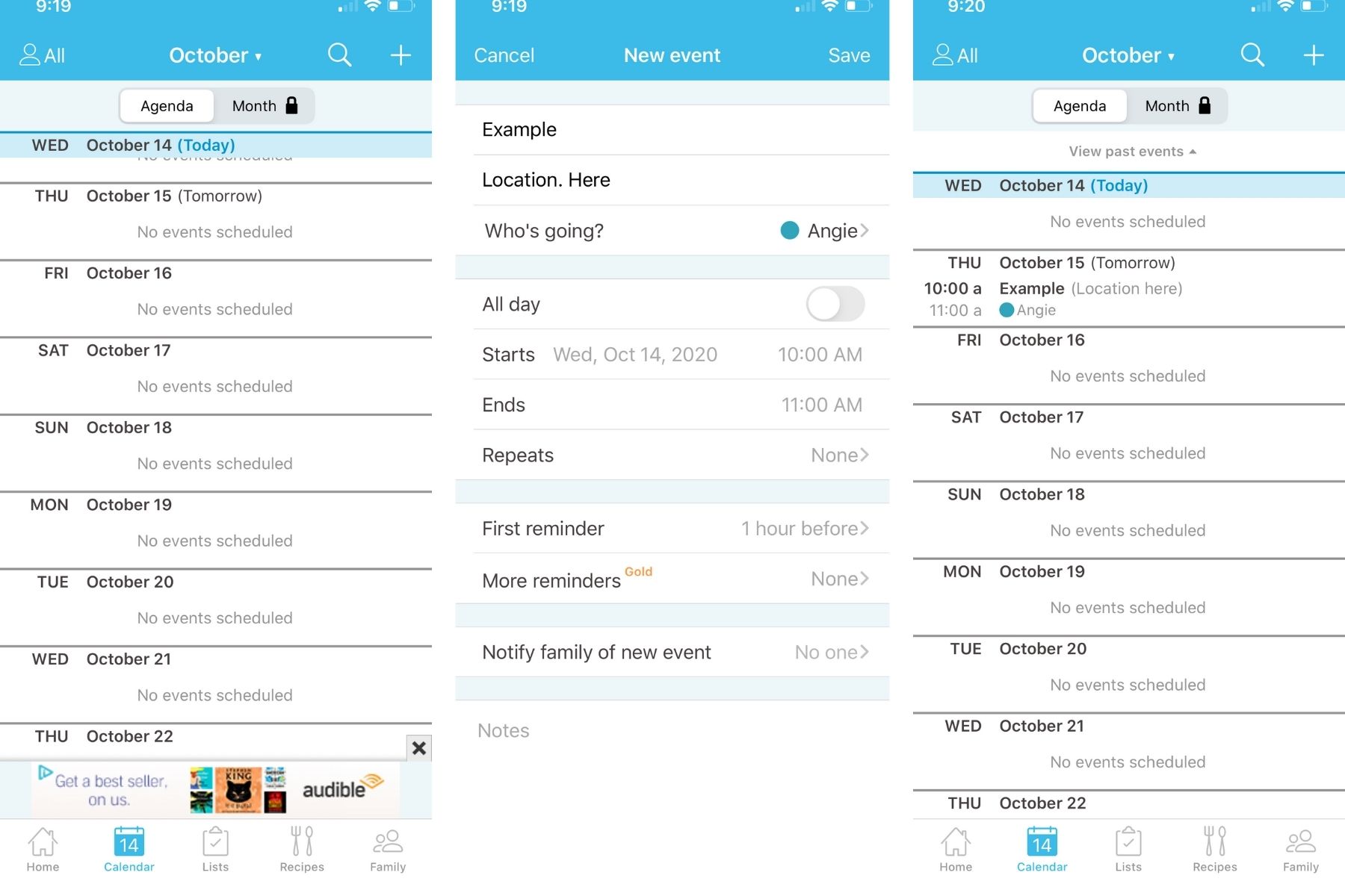 scheduling on cozi family calendar app