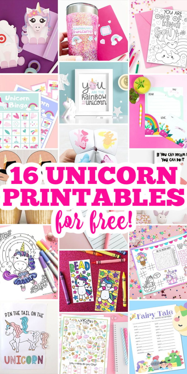 16 unicorn printables for free! Kids and adults will love these free printables! #printables #freeprintables #unicorn #unicornprintables