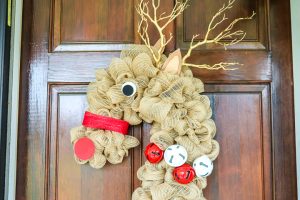 reindeer wreath from a candy cane wreath form