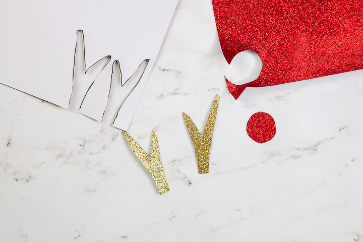 antlers and nose cut from glitter paper