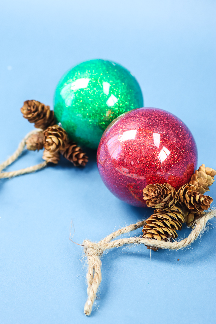 poured glitter ornaments