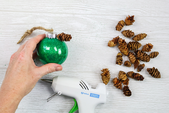 mini pine cones on a Christmas ornament