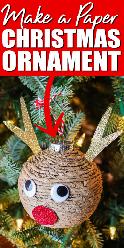 Grab a few easy supplies and make this DIY paper ornament for your tree! This cute reindeer will look great and is simple to make! #ornament #christmas #holiday #christmascrafts