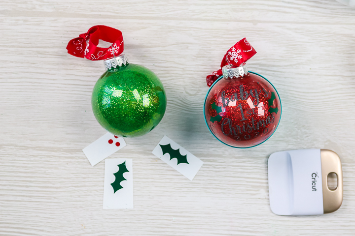 glitter ball ornaments with vinyl