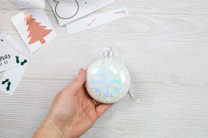 adding a vinyl snowflake to an ornament
