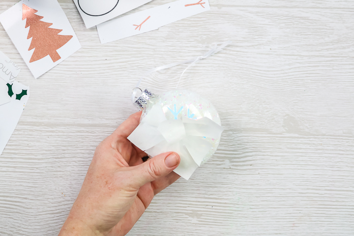 transfer tape hack for applying vinyl to an ornament