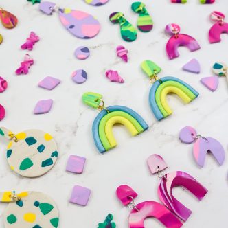 handmade clay earrings in various shapes