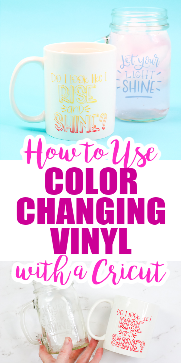 Learn how to use color changing vinyl with a Cricut machine then add it to mugs and so much more! #vinyl #cricut #cricutmade #colorchanging