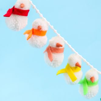 how to make a snowman garland from pom poms