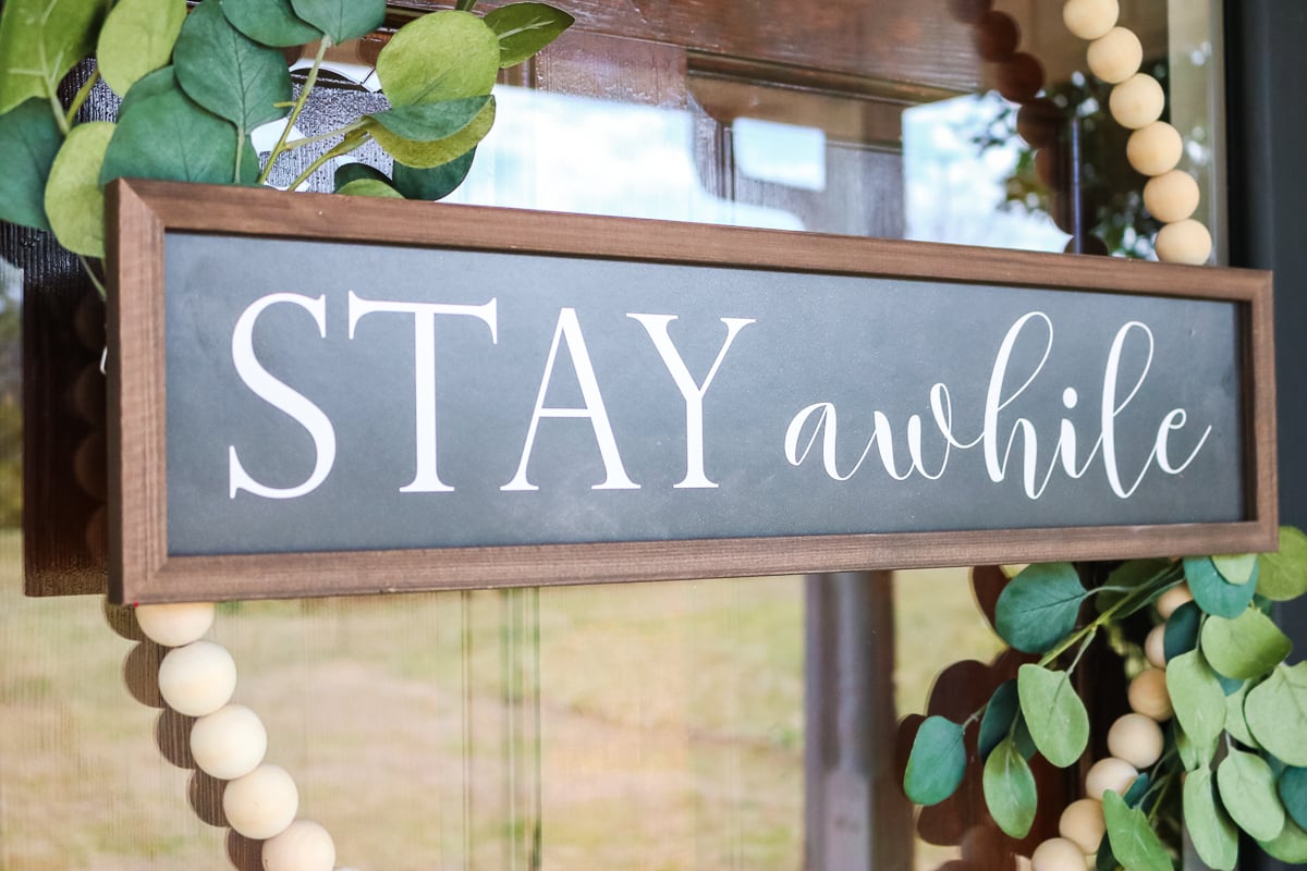 wood sign on a wreath