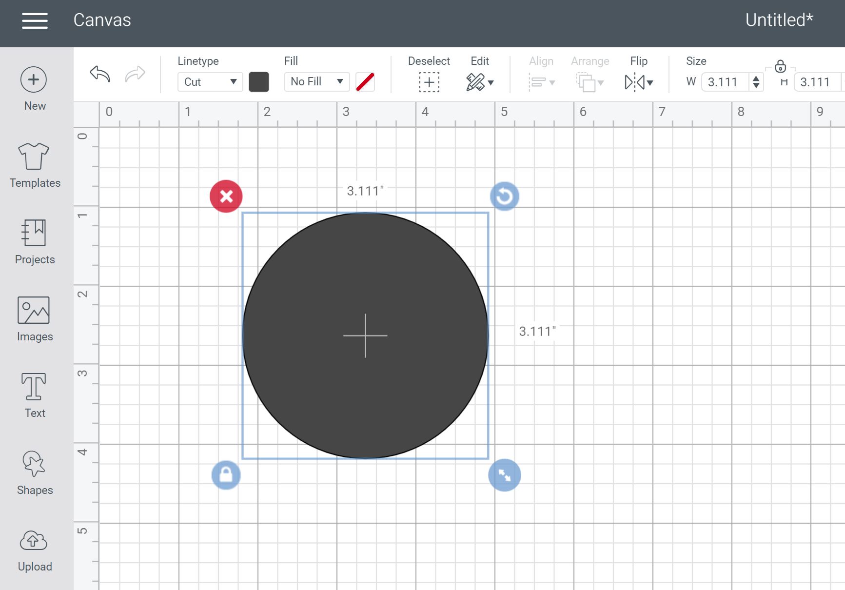 boutons de l'espace de conception cricut