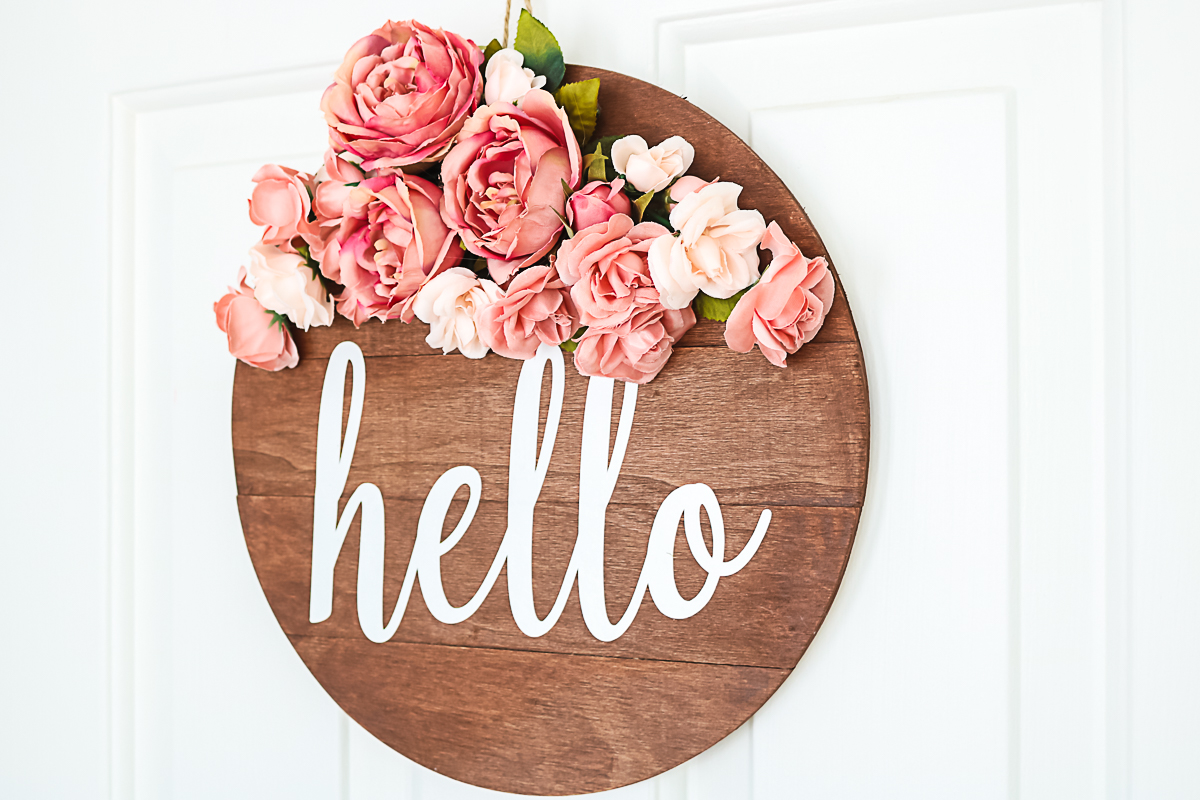 wood door hanger with flowers