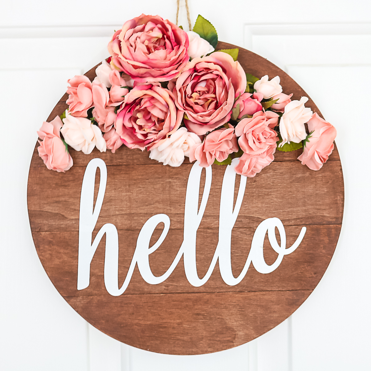 welcome door hanger flower door hanger coral pink door sign floral door sign door signs Hello door hanger