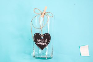 adding a chalkboard heart to a dollar store vase