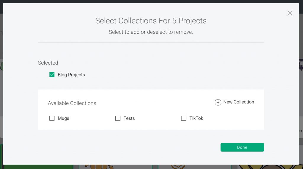 ajout de projets aux collections