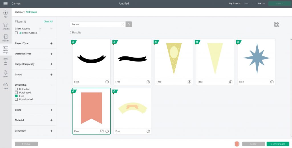 trouver une forme de bannière dans l'espace de conception cricut