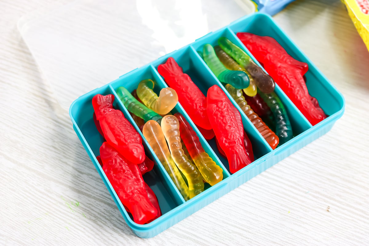 bonbons dans une boîte de pêche