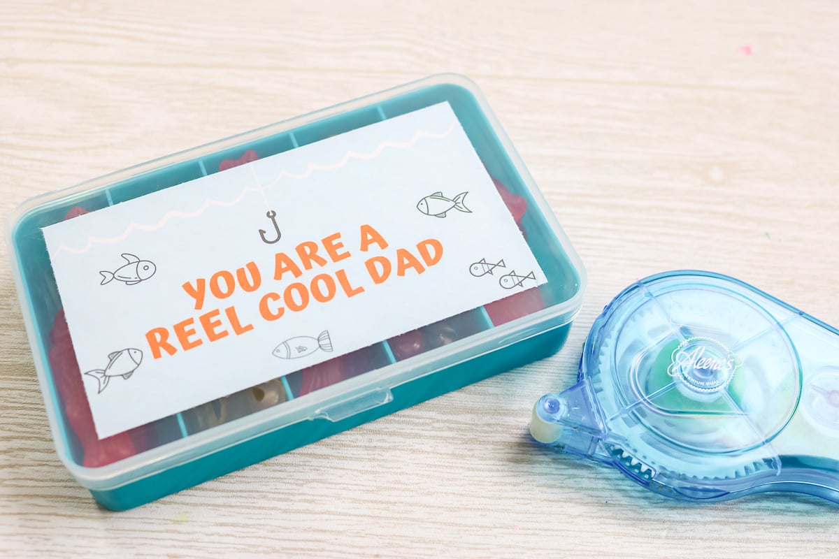 reel cool dad label on a tackle box