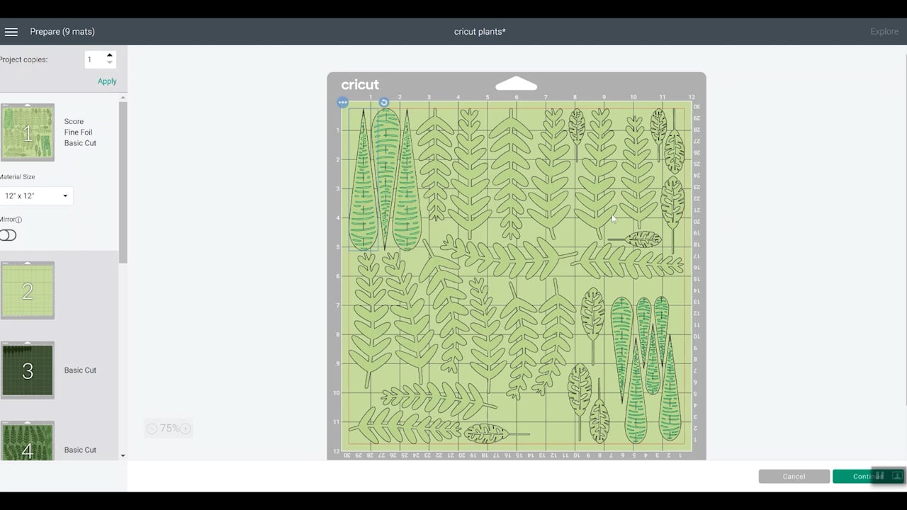 feuilles pour les plantes en papier sur un tapis d'espace design cricut