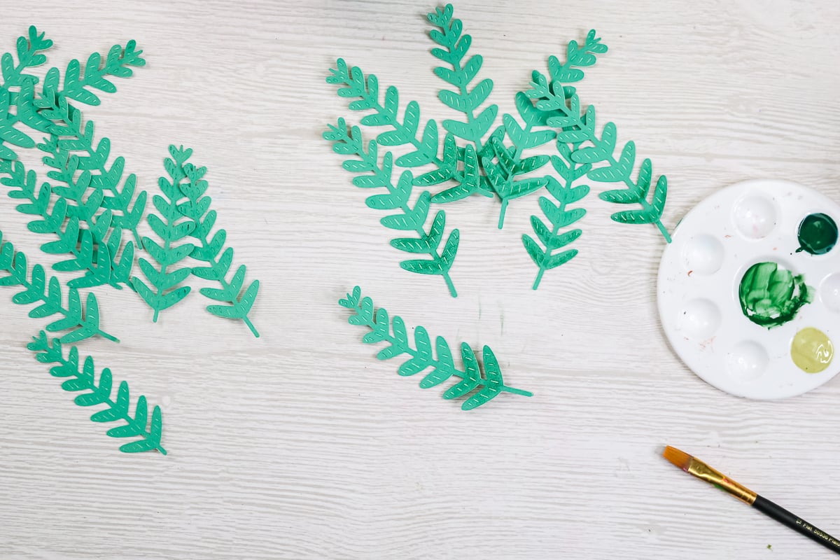 adding shading to fern leaves with paint