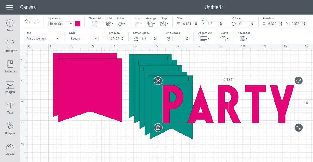 mots de fête dans l & # 39; espace de conception cricut