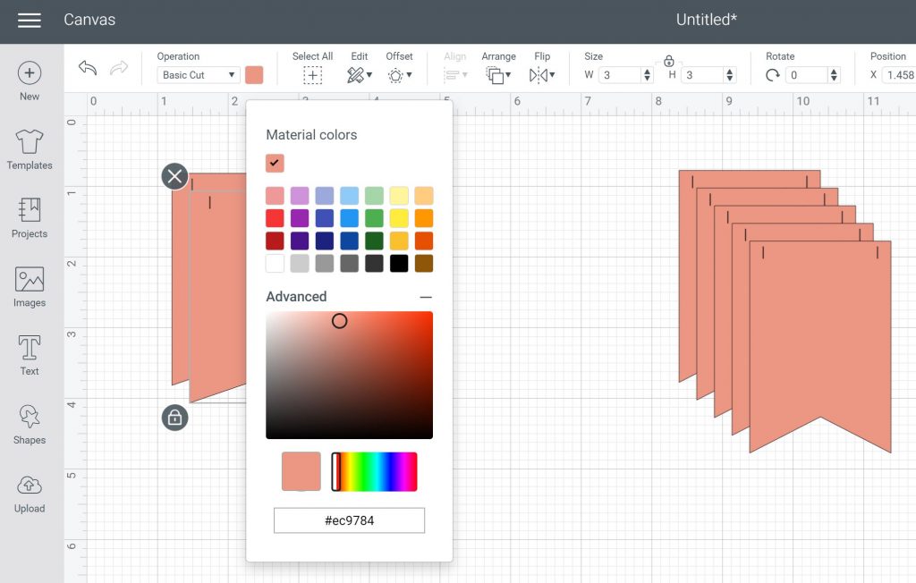 picking custom material colors in design space